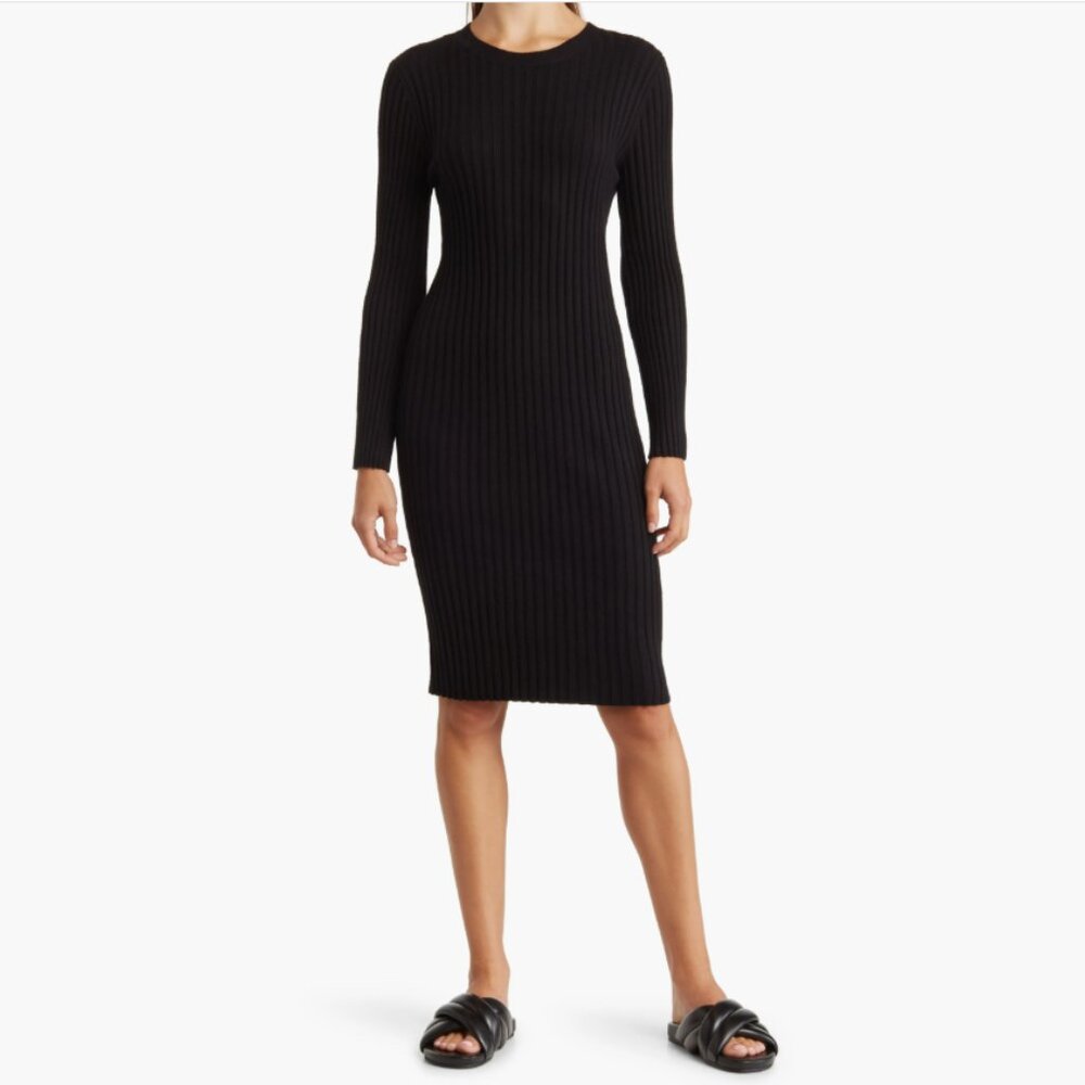StitchDrop Long Sleeve Sweater Dress in Black Small